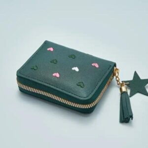 Green Wallet with Embroidered Heart Design – Cute & Stylish Wallet for Women | Kiswa Online Store