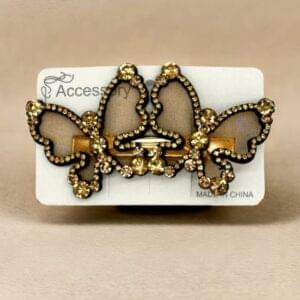 Double Butterfly Hair Clip with Golden Diamond Stones – Fancy & Elegant Hair Accessory for Women | Kiswa Online Store