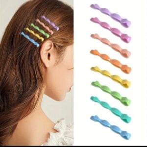 6-Piece Curved Hair Pin Set with Bow – Multicolor Plastic Hair Clips for Women | Kiswa Online Store