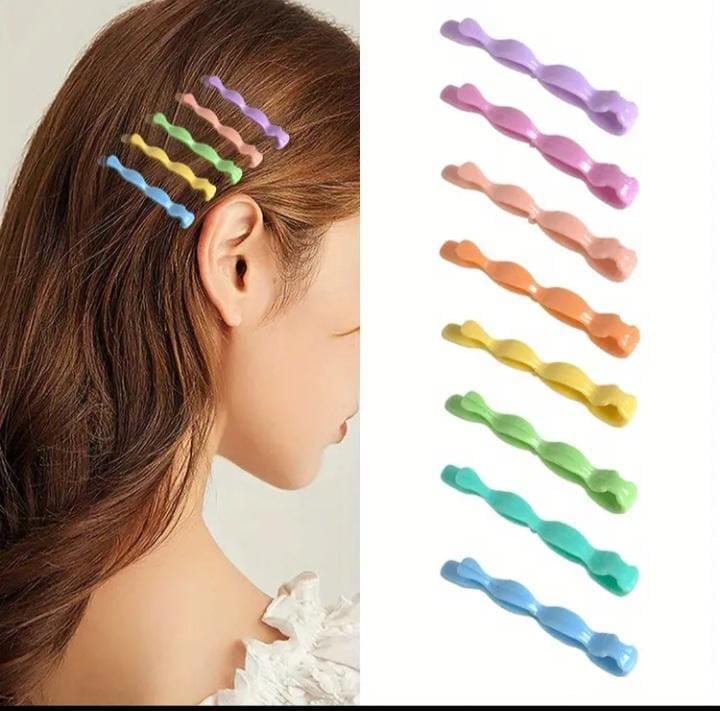 6-Piece Curved Hair Pin Set with Bow – Multicolor Plastic Hair Clips for Women | Kiswa Online Store
