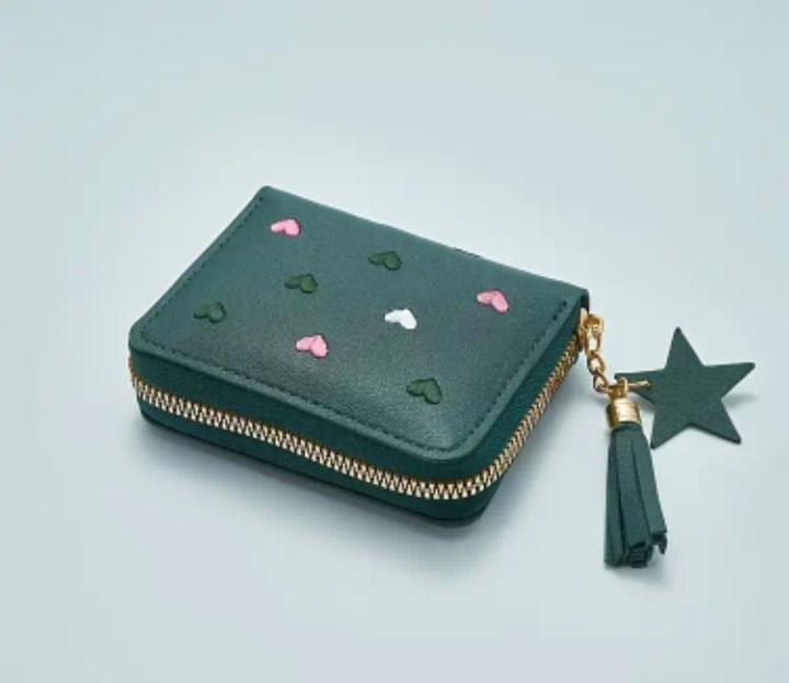 Green Wallet with Embroidered Heart Design – Cute & Stylish Wallet for Women | Kiswa Online Store