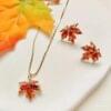 Leaf Design Necklace & Earrings Set with Red Diamond Stones – Fancy Jewelry for Women | Kiswa Online Store