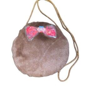 Round Velvet Baby Bag – Light Brown with Ribbon Design | Perfect for Moms | Kiswa Online Store