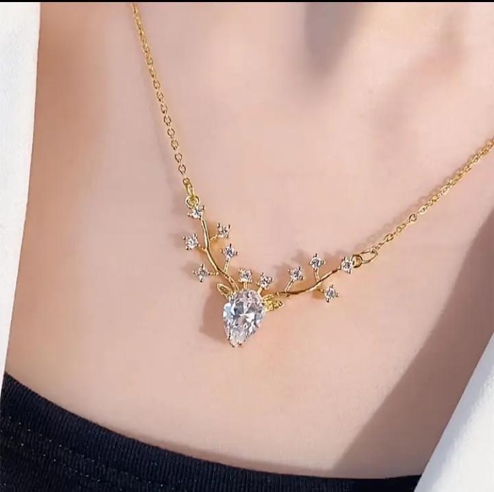 Elegant Golden Pendant Necklace with Unique Branch-Inspired Design – Fancy Jewelry for Women | Kiswa Online Store