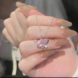 Luxury Light Pink Stone Necklace with White Detailing – Fancy & Unique Jewelry for Women | Kiswa Online Store