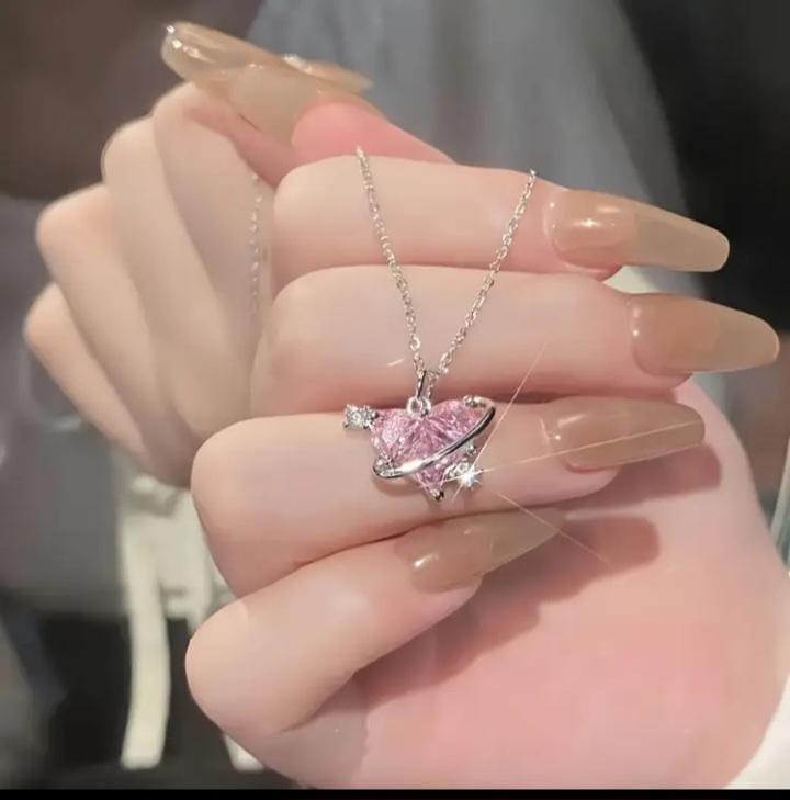 Luxury Light Pink Stone Necklace with White Detailing – Fancy & Unique Jewelry for Women | Kiswa Online Store