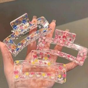 Fancy Hair Catcher with Floral, Heart & Butterfly Designs – Elegant Glass-Style Clip for Women | Kiswa Online Store