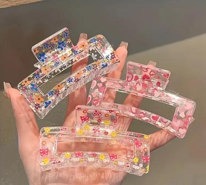 Fancy Hair Catcher with Floral, Heart & Butterfly Designs – Elegant Glass-Style Clip for Women | Kiswa Online Store