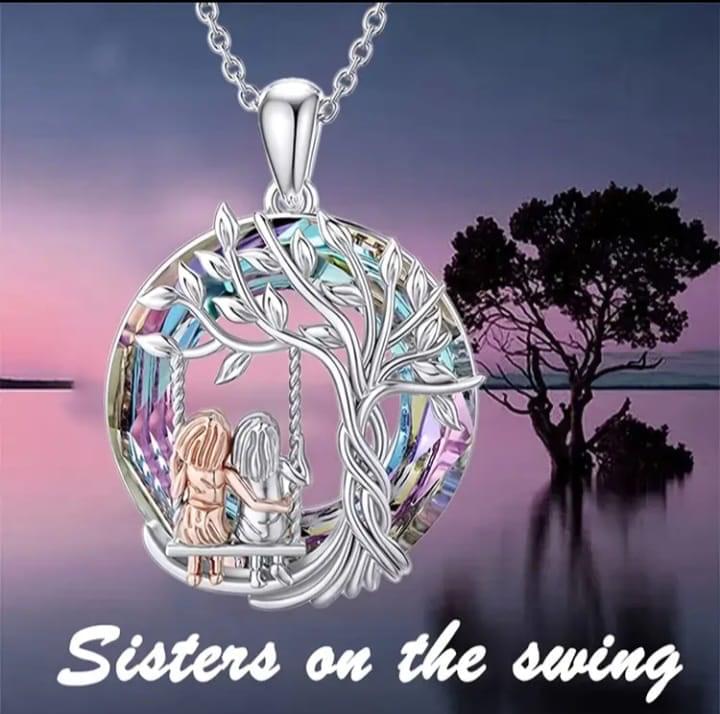 Silver Pendant Necklace with Unique Tree & Swing Design – Symbolic Jewelry for Women & Sisters